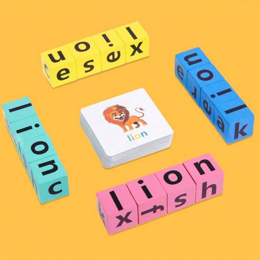 Letter Tray Desk - Alphabet-Rechtschreibbrettspiel für Kinder, 16 Buchstabenblöcke +
