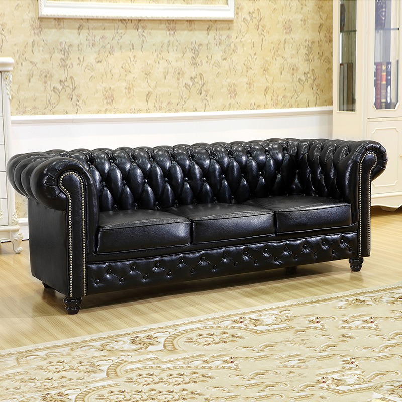 Home Office Furniture Sets - Klassisches schwarzes Chesterfield-Ledersofa-Set für Hotel, Büro