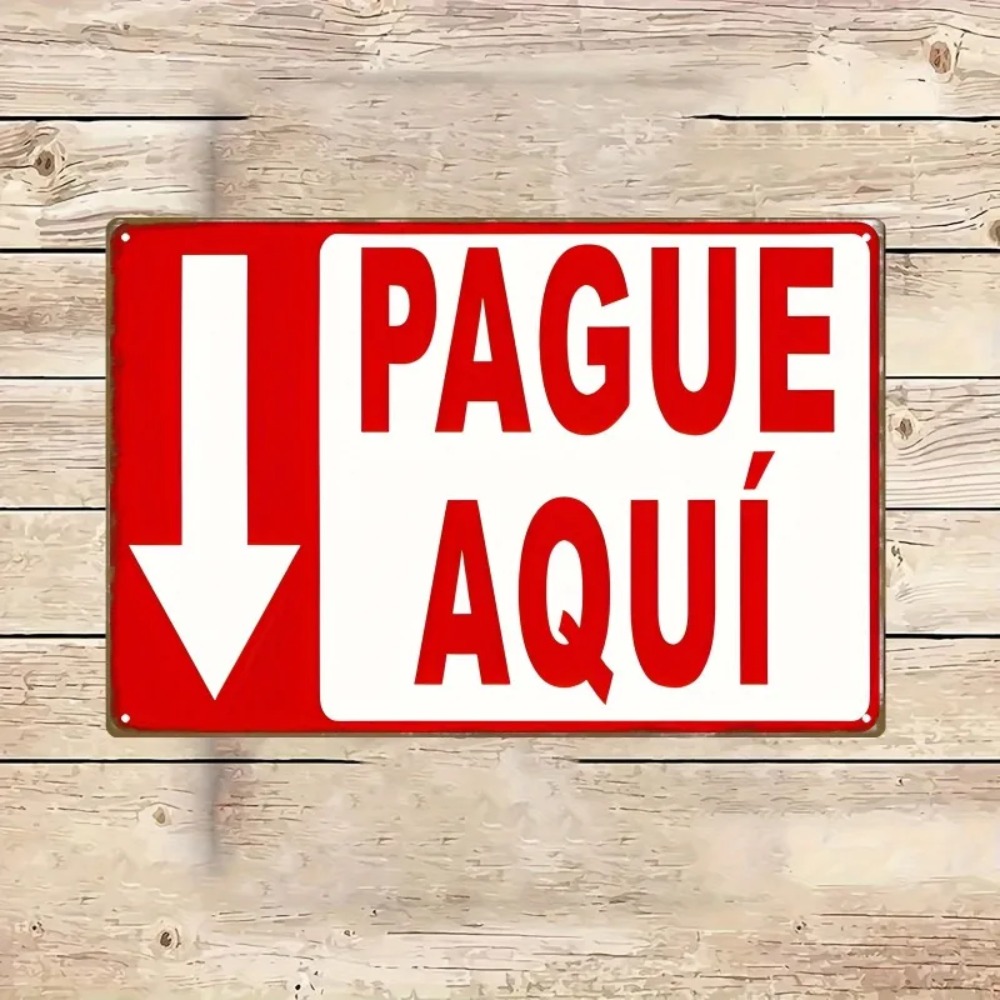 Home Office Pay - Pague Aqui Spanisch Pay Here Pfeil-Blechschild