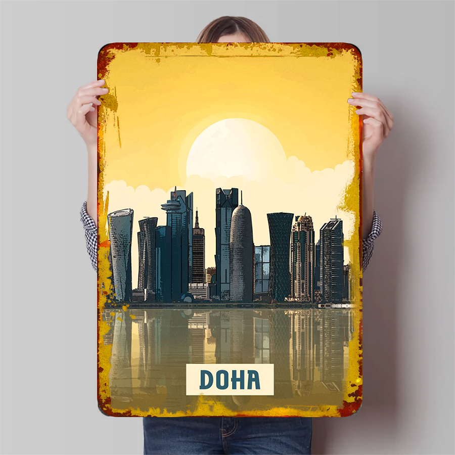 Home Office Qatar - Doha Skyline Metall Wandkunst Katar Stadtbild