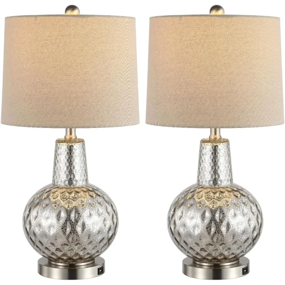 Home Office Room - 24-Zoll LED-Tischlampe in Silber/Elfenbein für Schlafzimmer,
